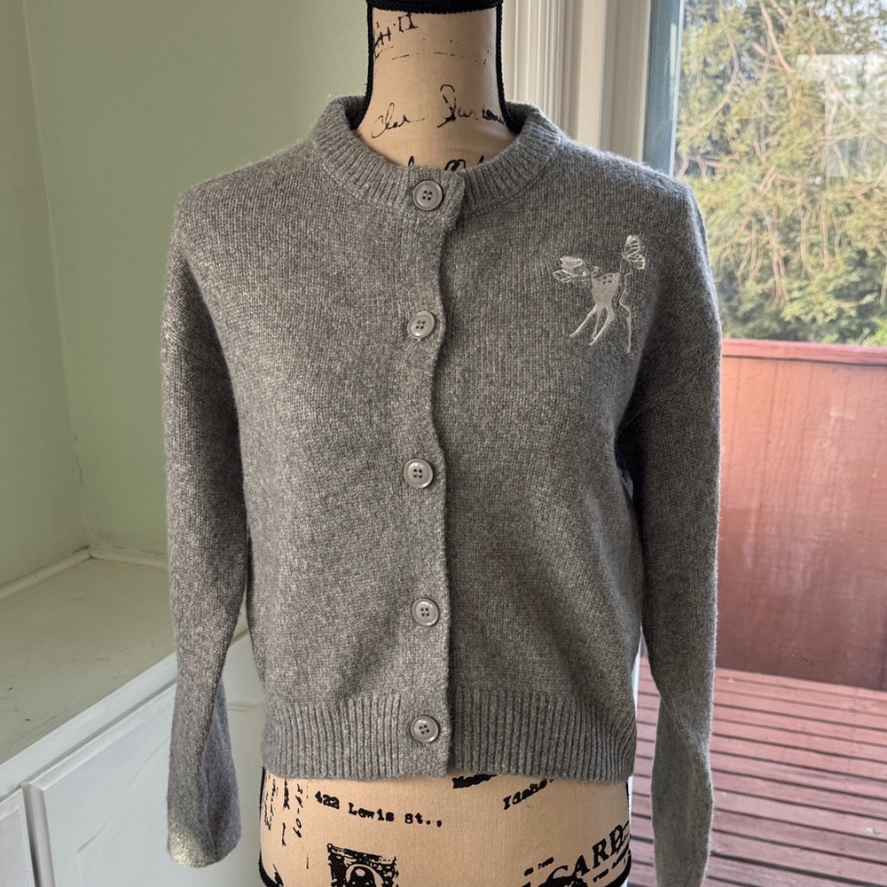 Gray Embroidered Button-Front Cardigan Sweater